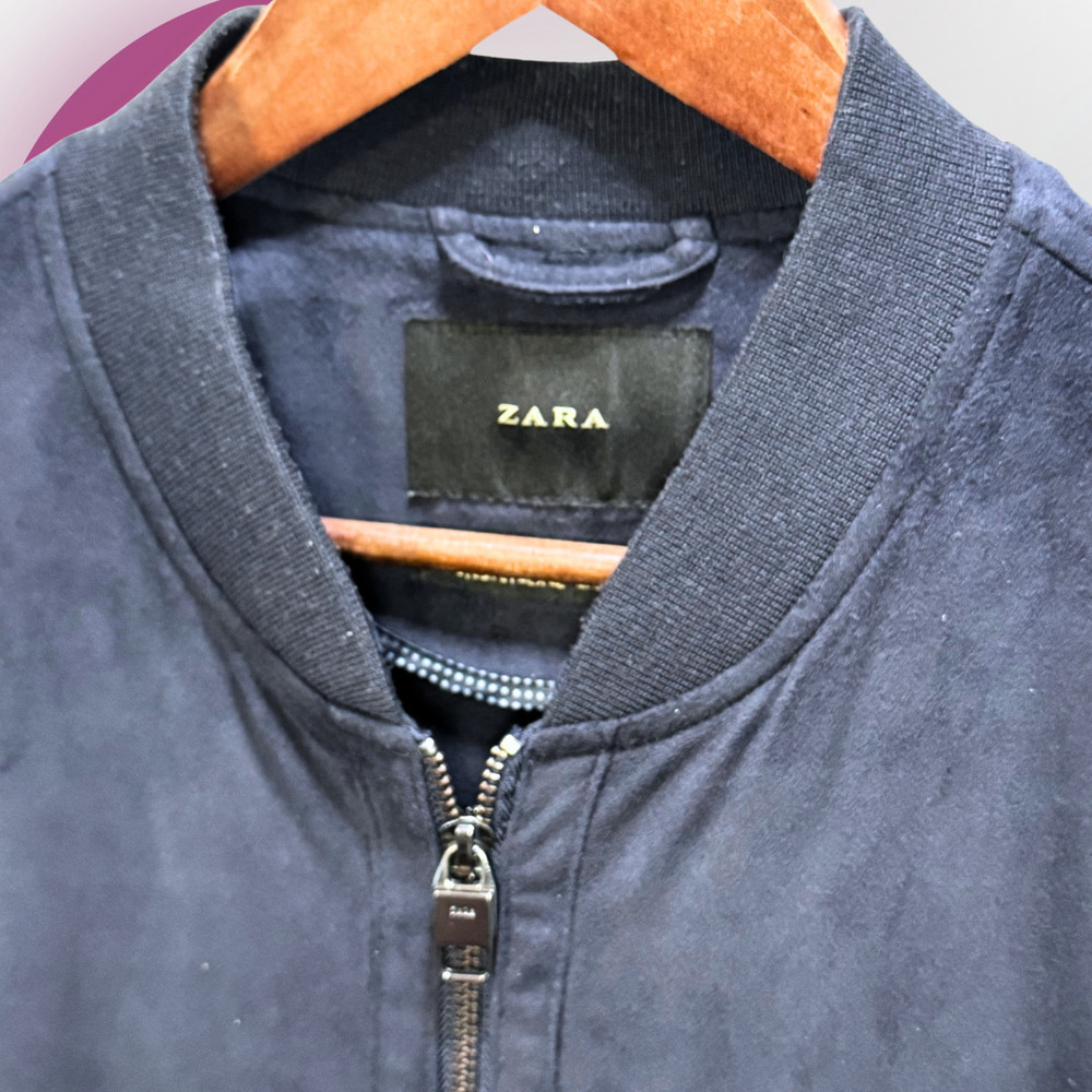 ZARA Men's Faux Suede Bomber Jacket in Dark Navy - L - Picture 7 of 13